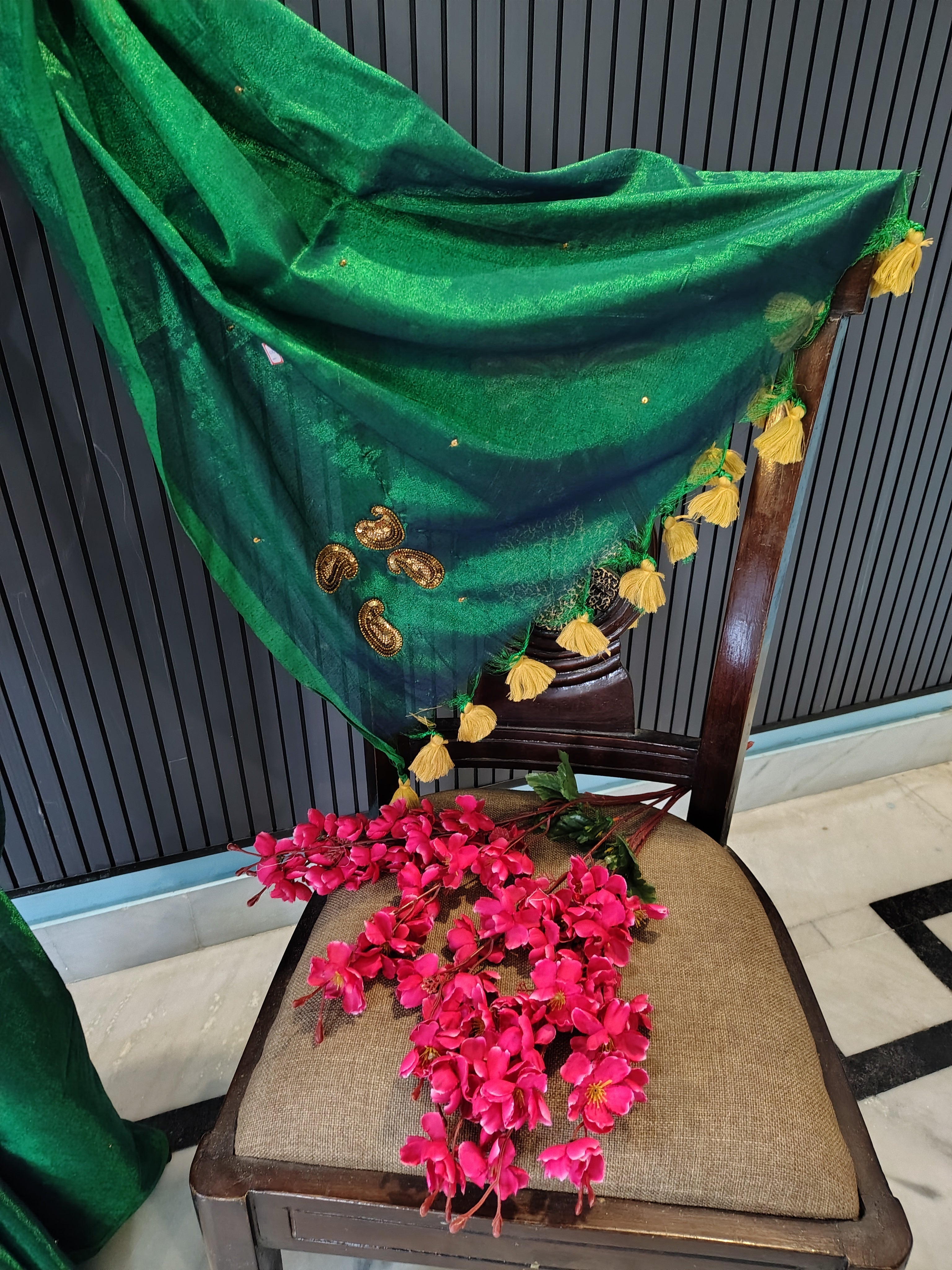 Sea Green ZardoshiTissue Saree