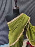Olive Green Sitara Mulmul Saree