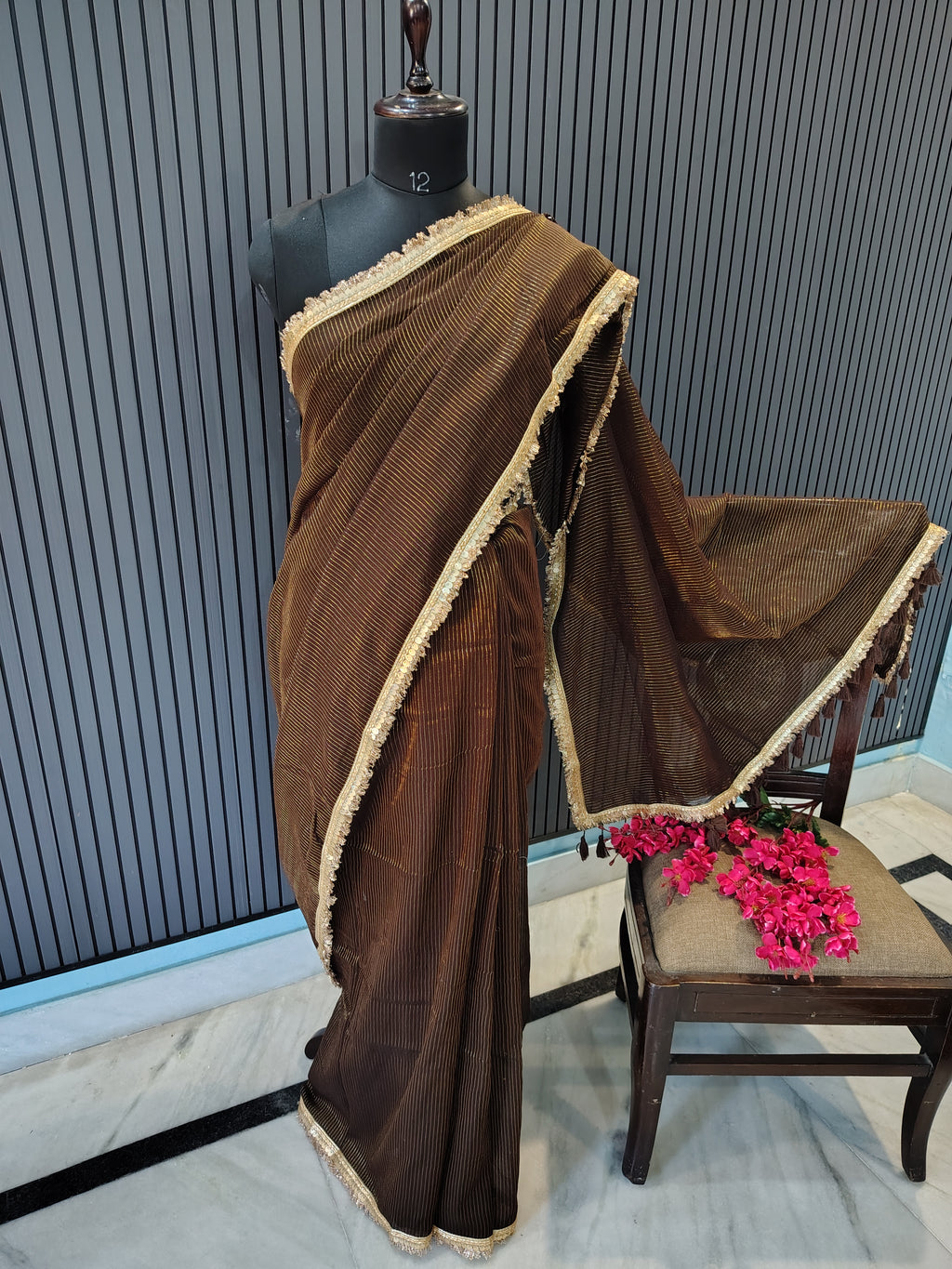 Brown Sitara Mulmul Saree