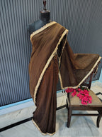 Brown Sitara Mulmul Saree