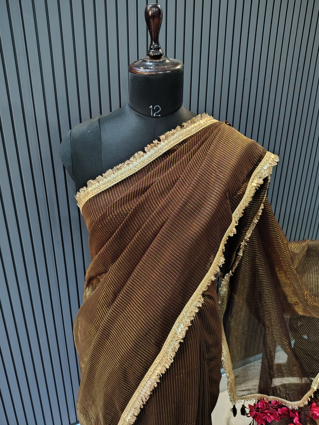 Brown Sitara Mulmul Saree