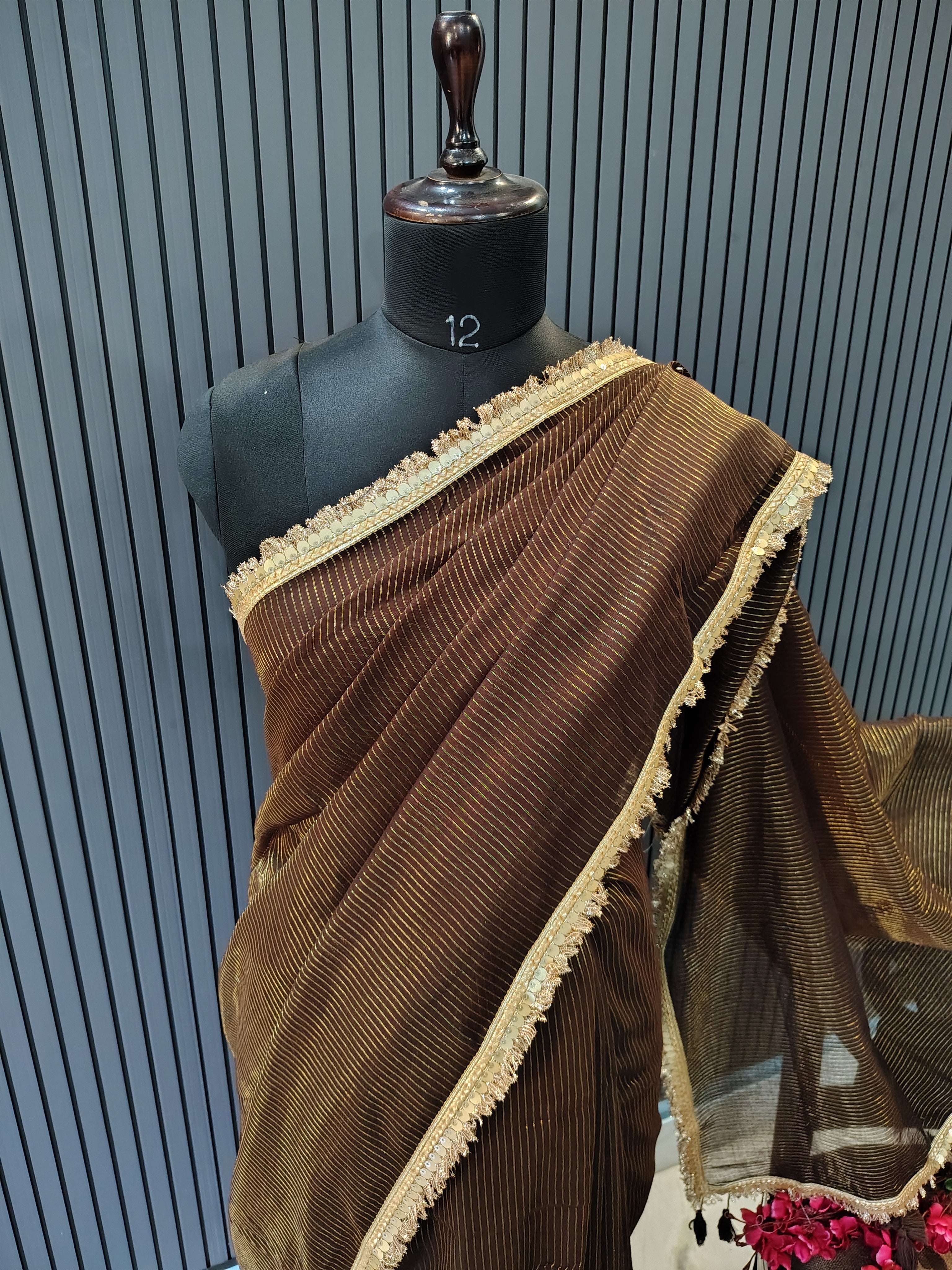 Brown Sitara Mulmul Saree