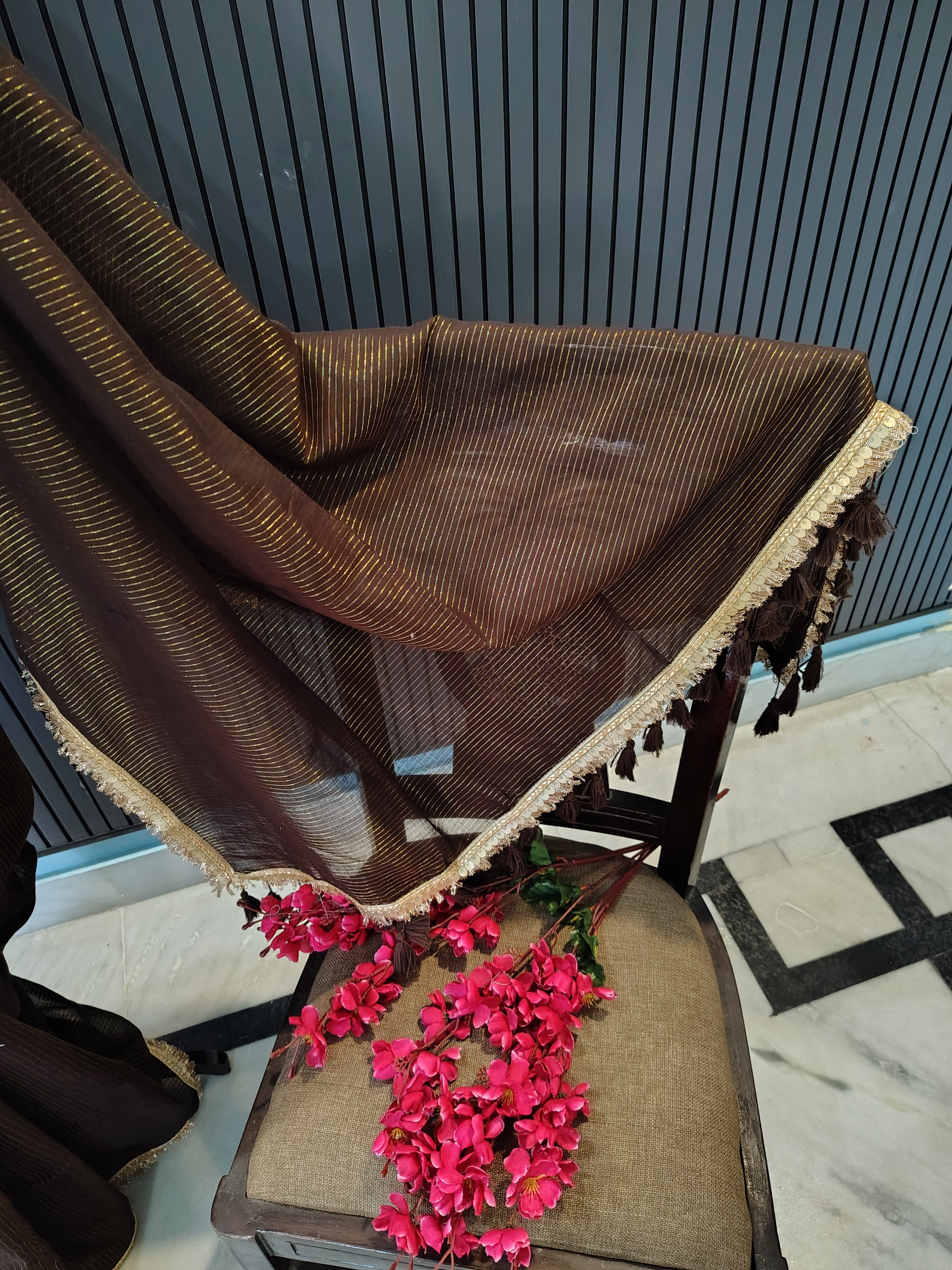 Brown Sitara Mulmul Saree