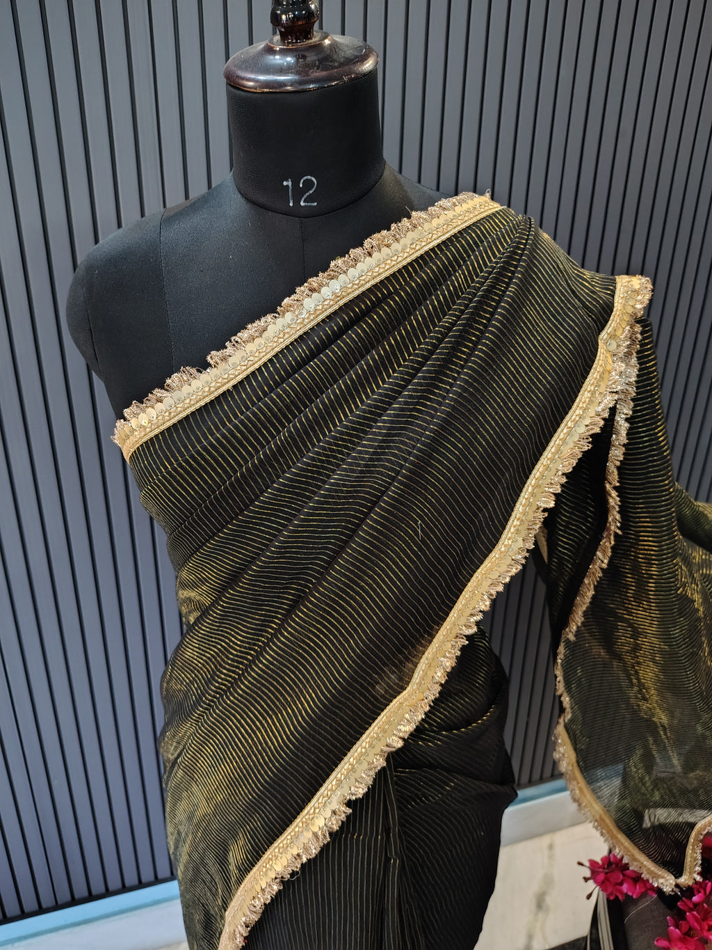 Black Sitara Mulmul Saree