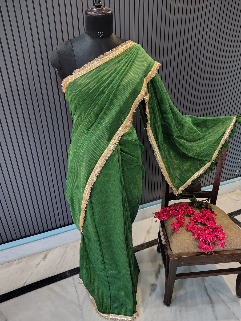 Forest Green Sitara Mulmul Saree
