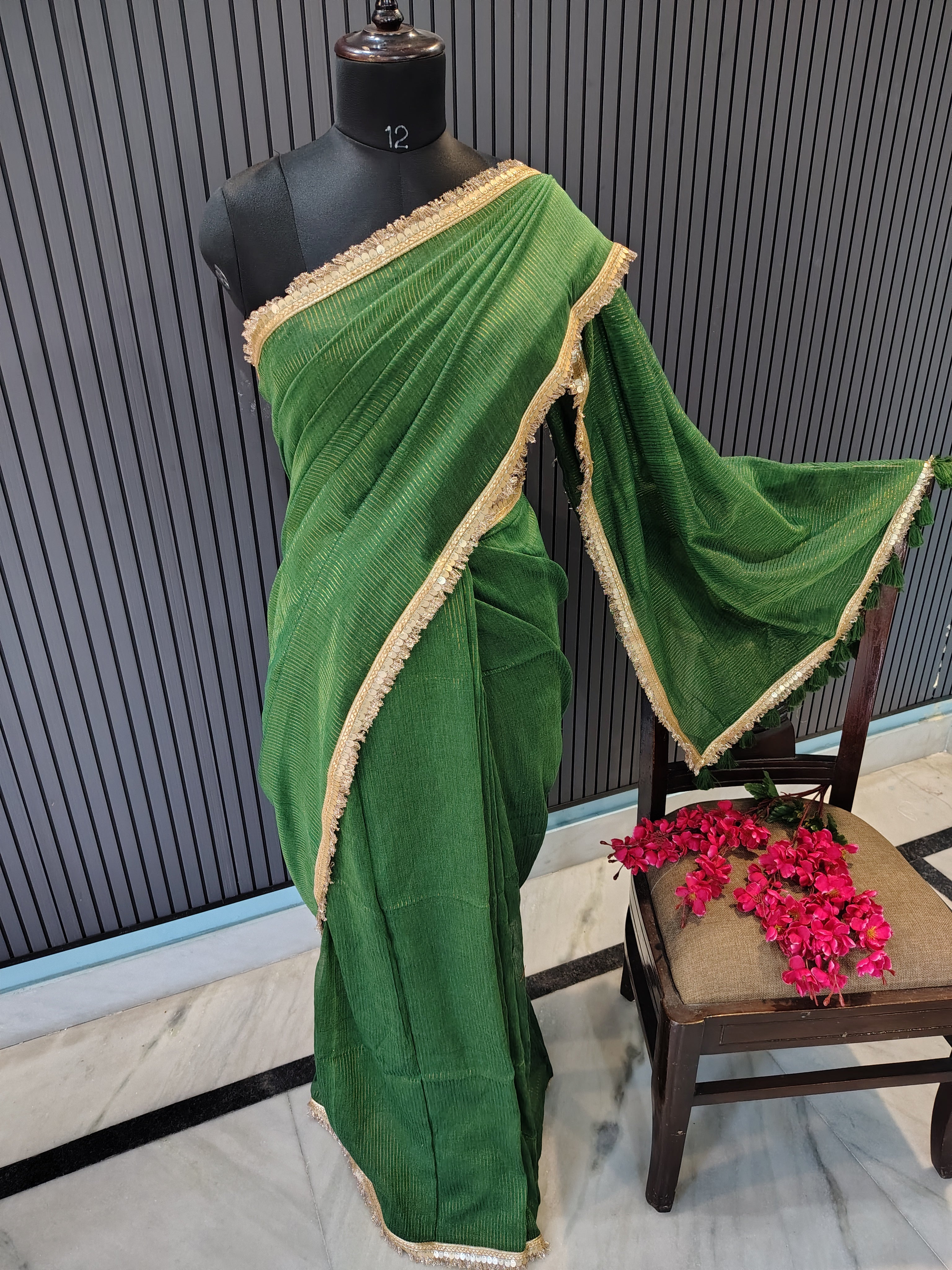 Forest Green Sitara Mulmul Saree