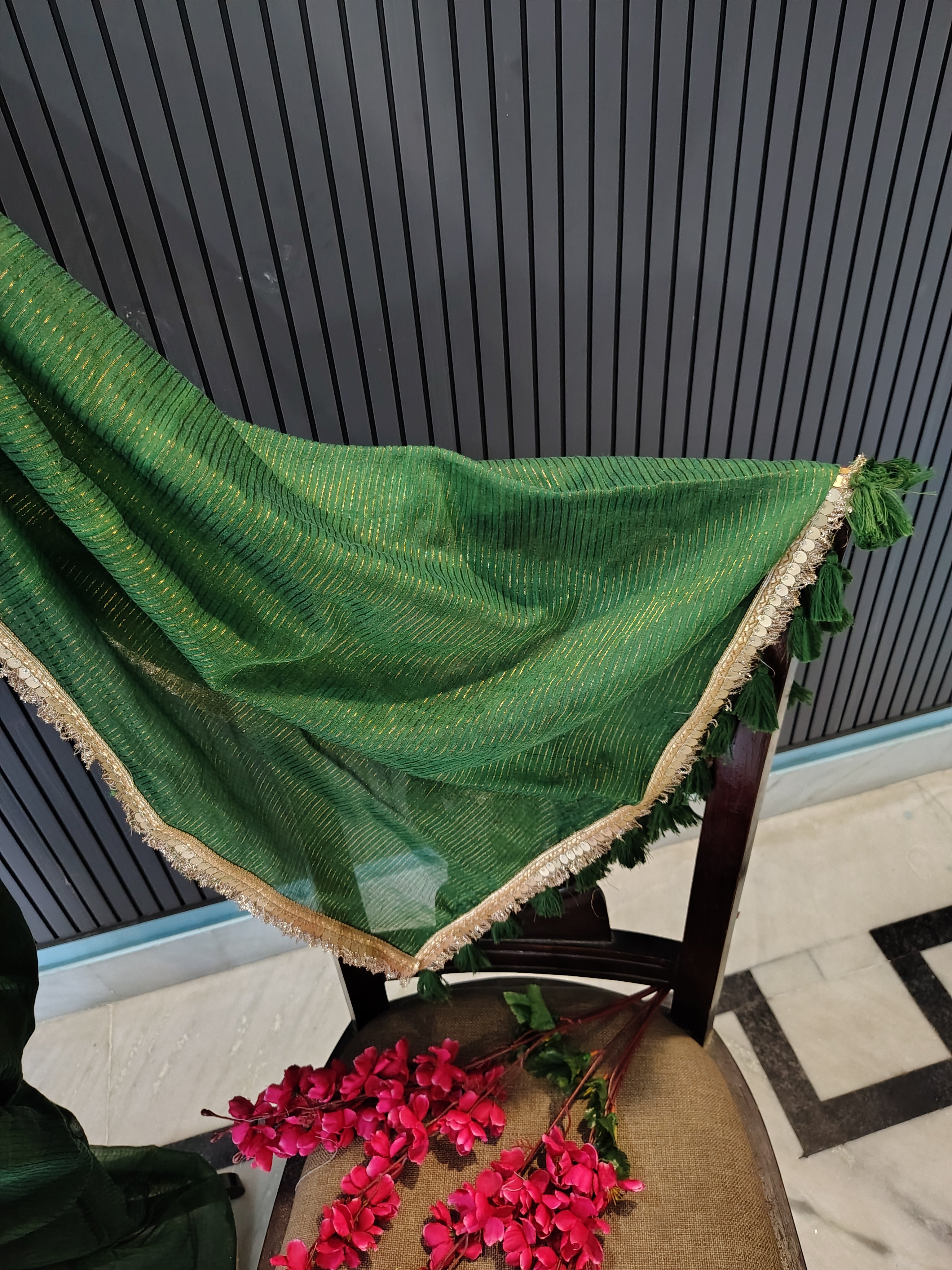 Forest Green Sitara Mulmul Saree