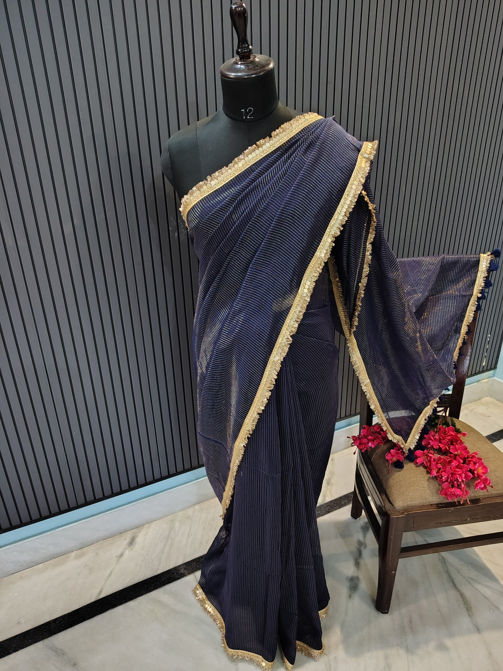 Navy Blue Sitara Mulmul Saree