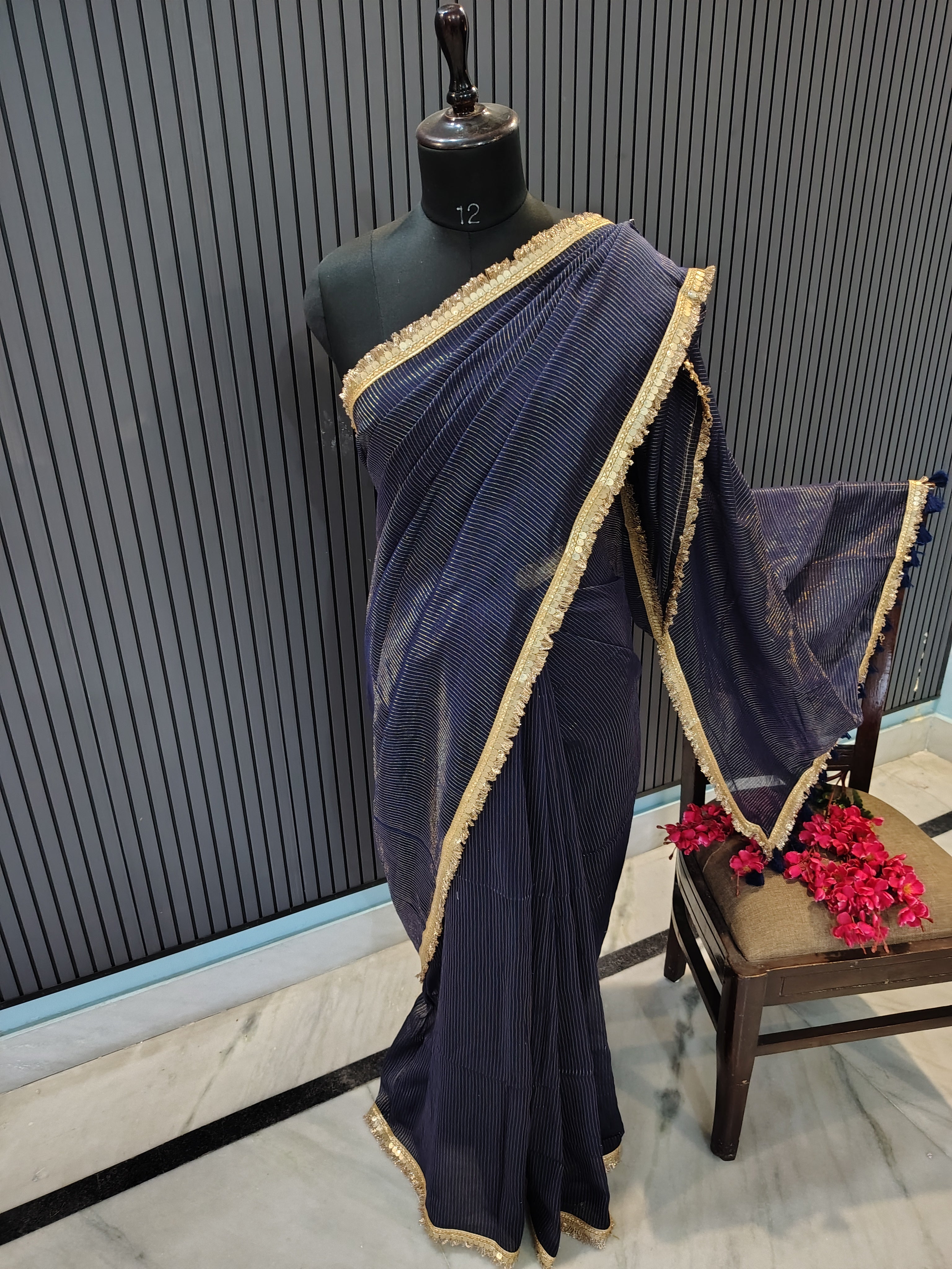 Navy Blue Sitara Mulmul Saree