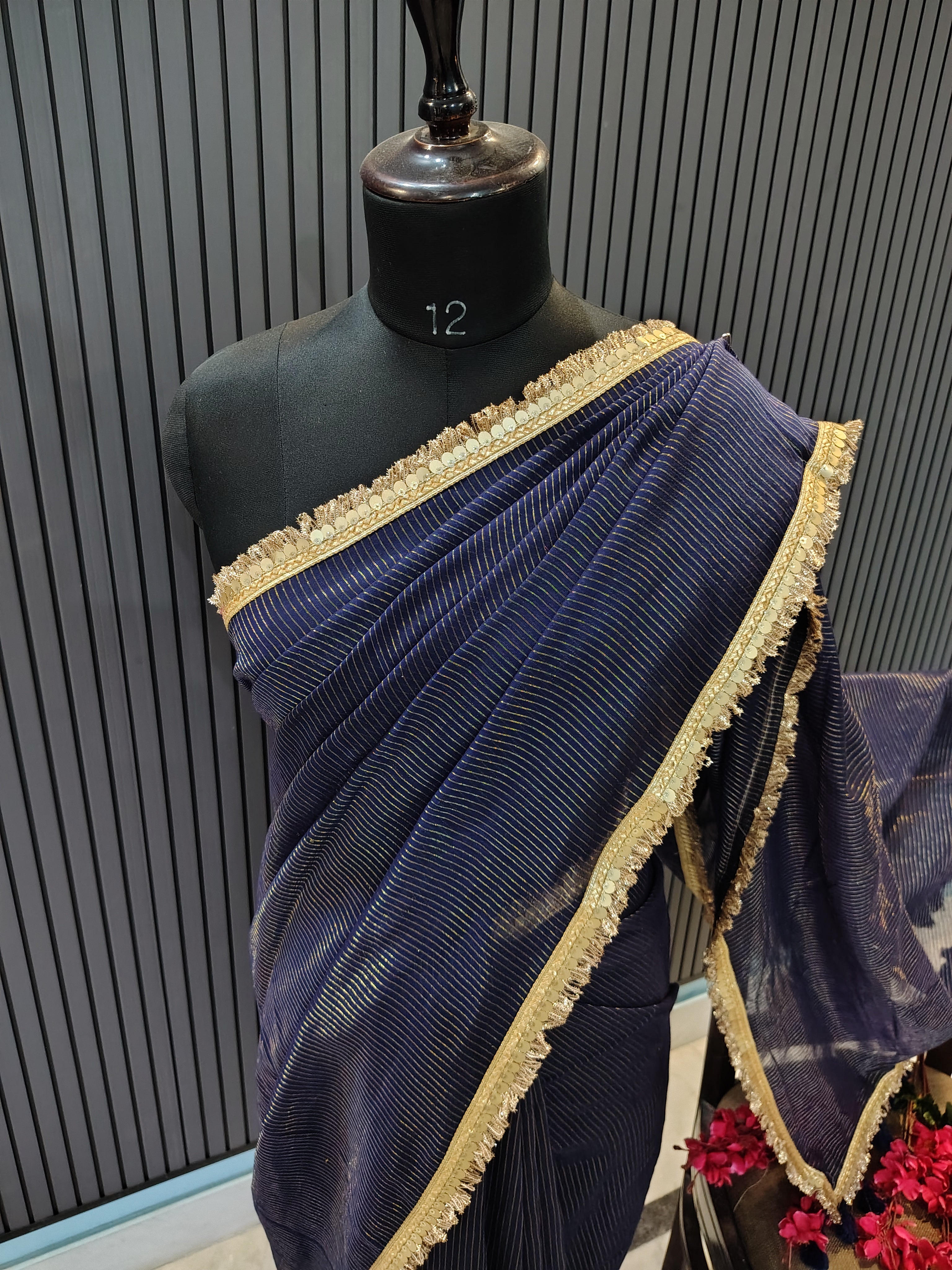 Navy Blue Sitara Mulmul Saree