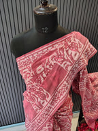 Rose Pink Block Print Cotton Saree