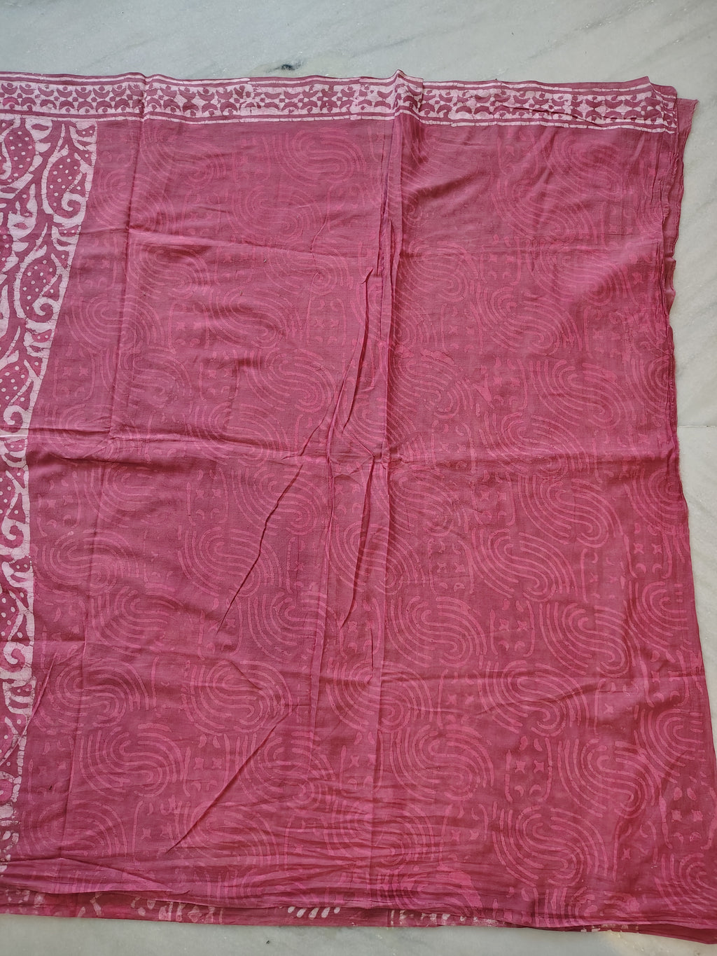 Rose Pink Block Print Cotton Saree
