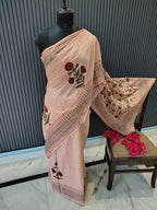 Peach Block Print Cotton Saree