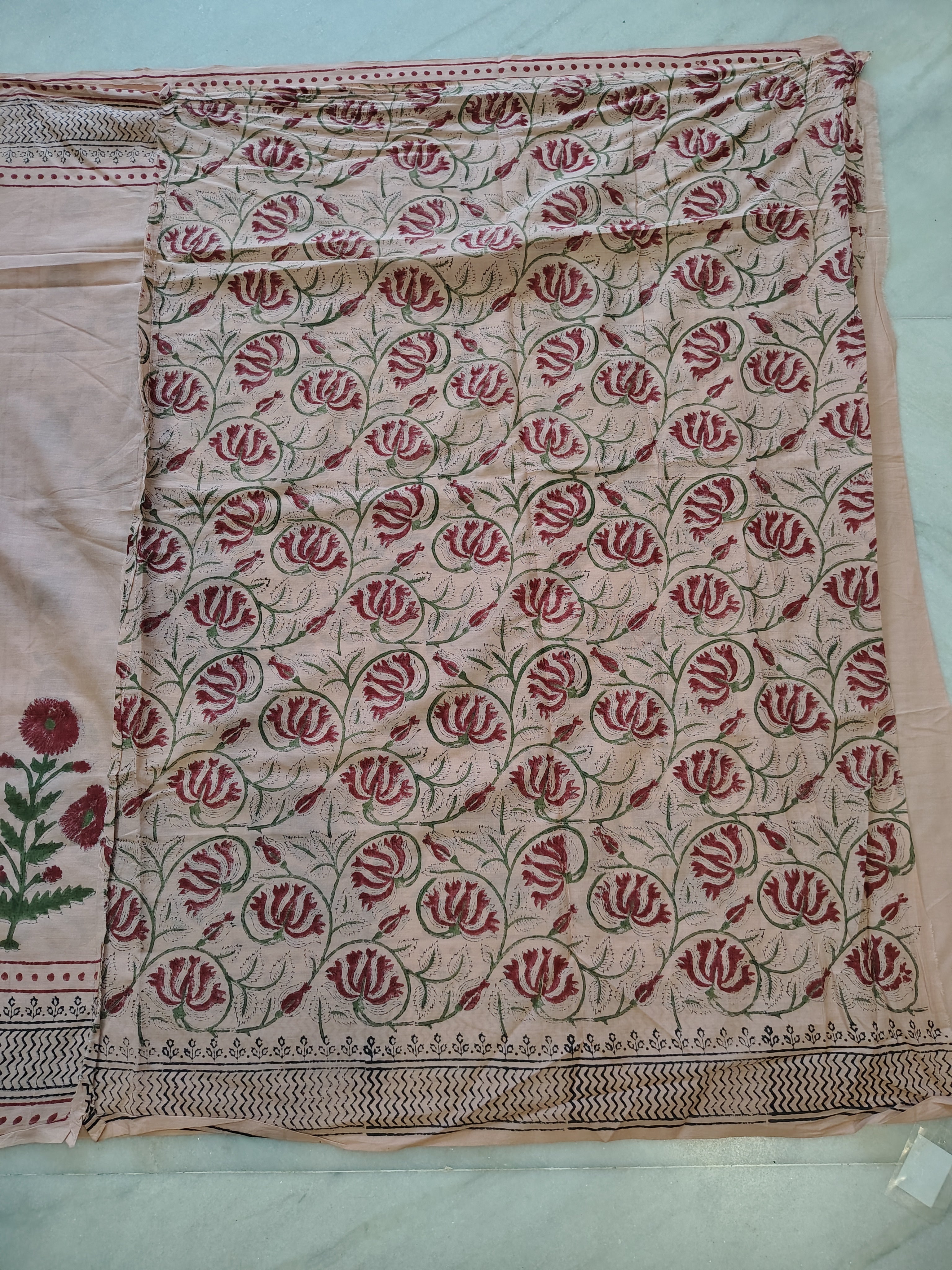 Peach Block Print Cotton Saree