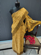 Mustard Block Print Cotton Saree