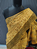 Mustard Block Print Cotton Saree