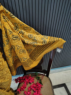 Mustard Block Print Cotton Saree