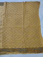 Mustard Block Print Cotton Saree