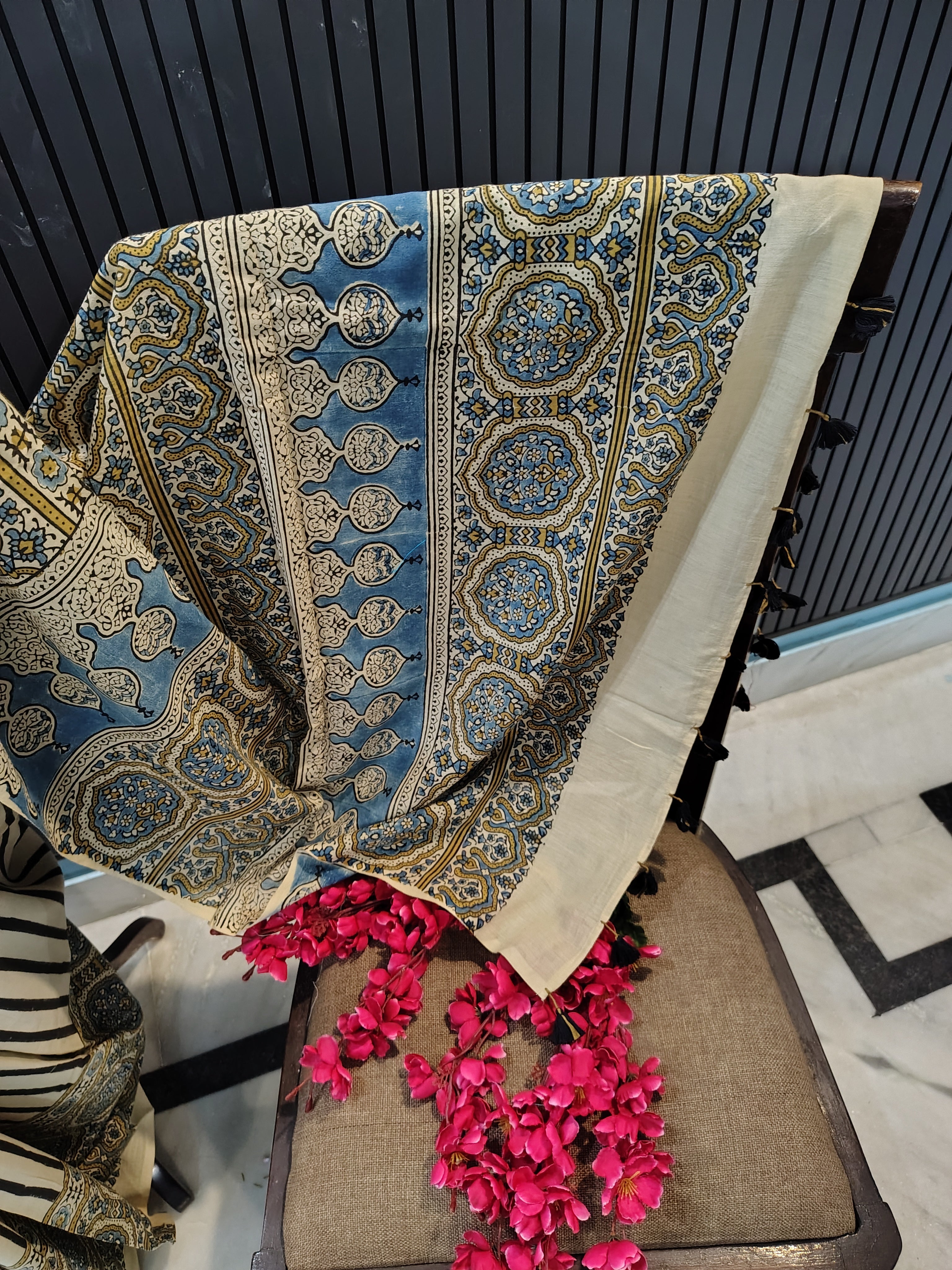 Creamline Ajrakh Cotton Saree