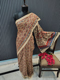 Beige Jharokha Ajrakh Cotton Saree