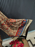 Beige Jharokha Ajrakh Cotton Saree