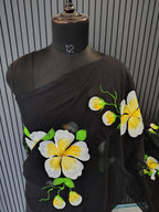 Black Hibiscus Mulmul Saree