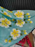 Sky Blue Hibiscus Mulmul Saree