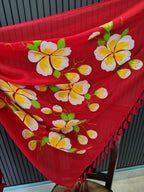 Red Hibiscus Mulmul Saree