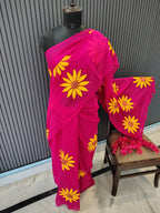 Naira | Magenta Sunflower Mulmul Saree