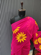 Naira | Magenta Sunflower Mulmul Saree