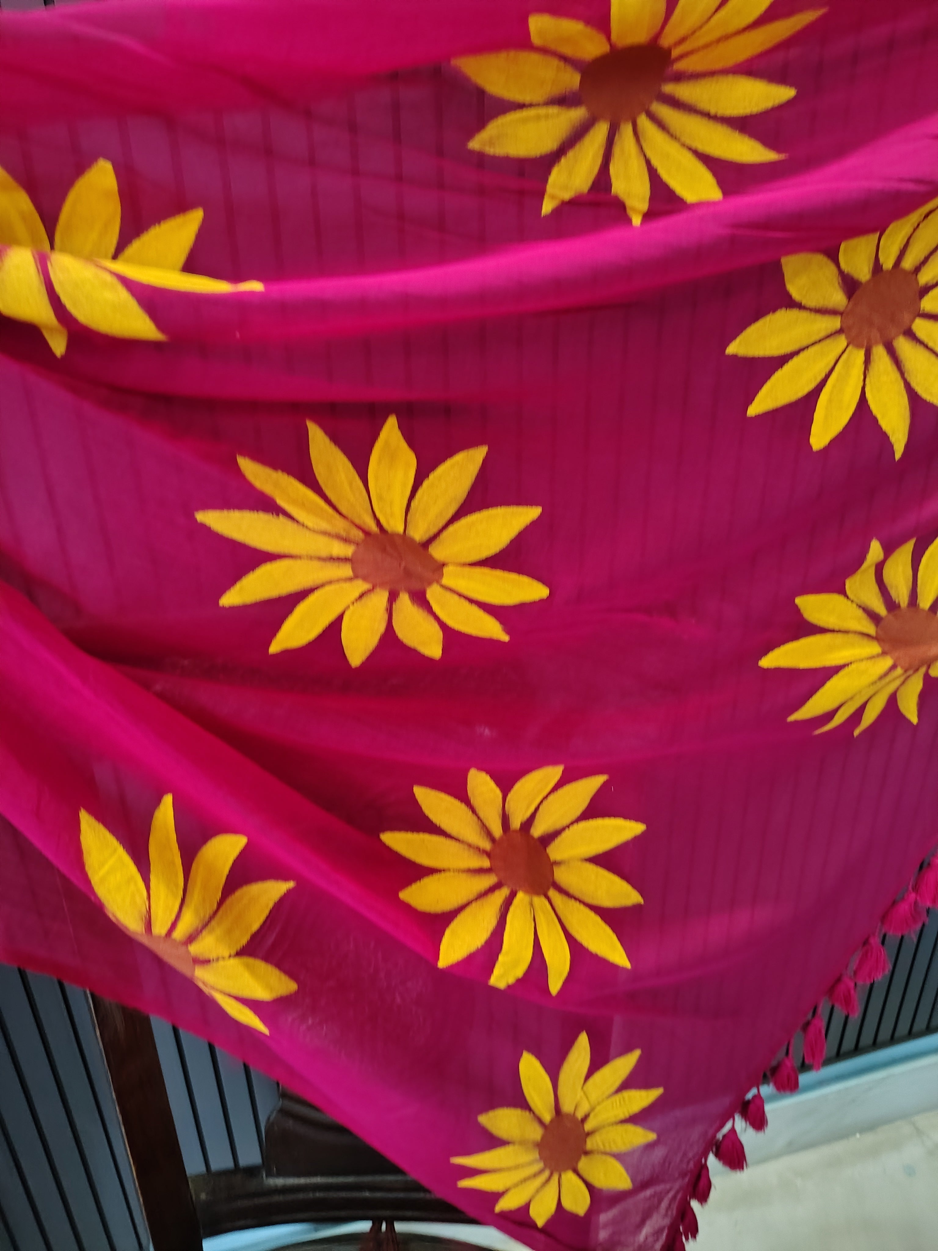 Naira | Magenta Sunflower Mulmul Saree