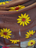 Brown Sunflower Mulmul Saree
