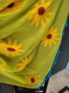 Neon Green Sunflower Mulmul Saree