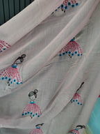 Baby Pink Doll Embroidered Mulmul Saree