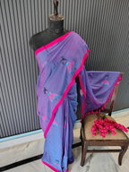 Violet Doll Embroidered Mulmul Saree