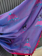 Violet Doll Embroidered Mulmul Saree