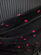 Black Pink Heart Embroidered Mulmul Saree
