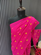 Magenta Heart Embroidered Mulmul Saree