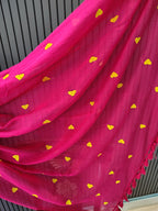 Magenta Heart Embroidered Mulmul Saree