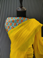 Mango Yellow Plain Mulmul Saree