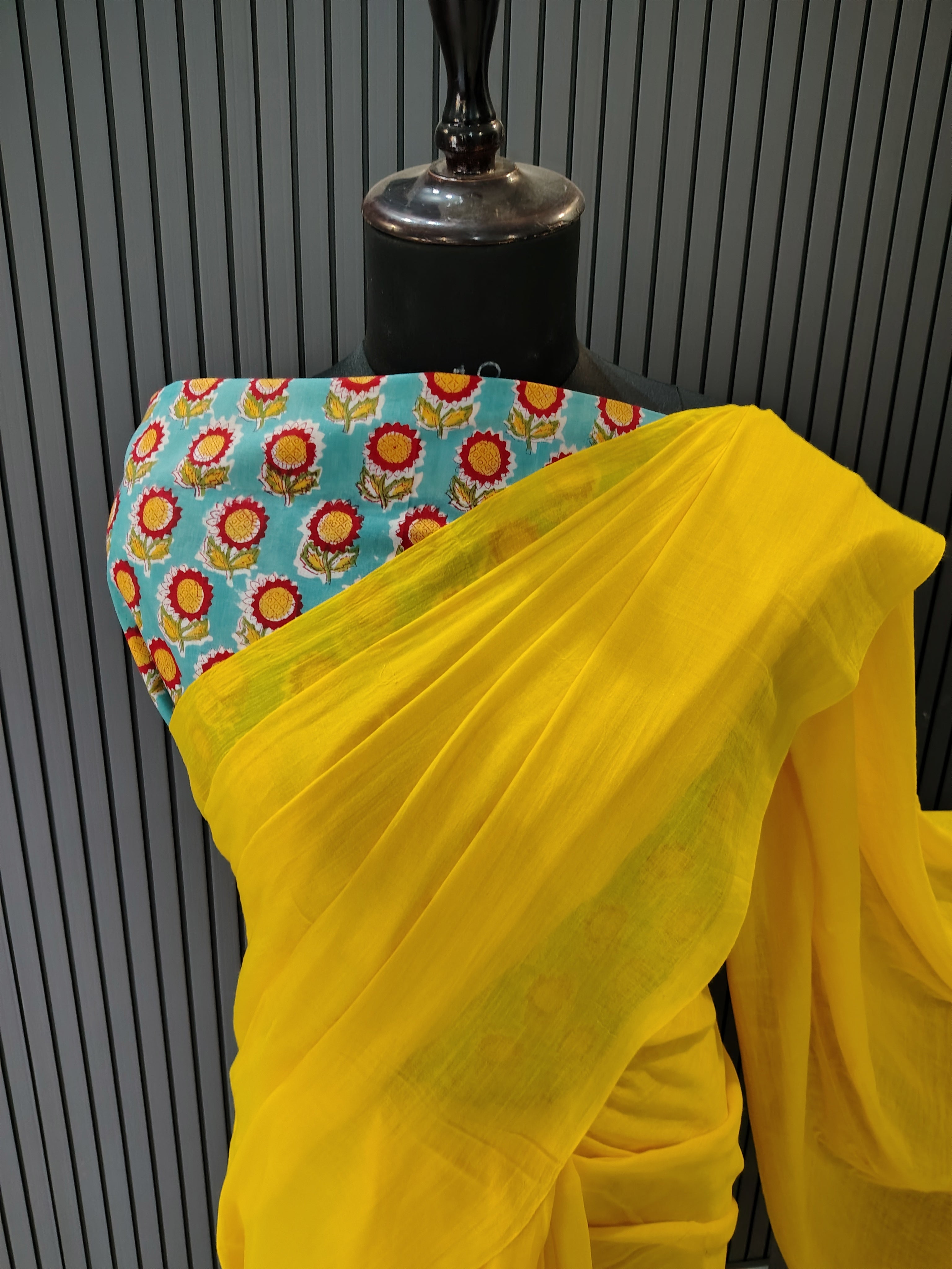Mango Yellow Plain Mulmul Saree