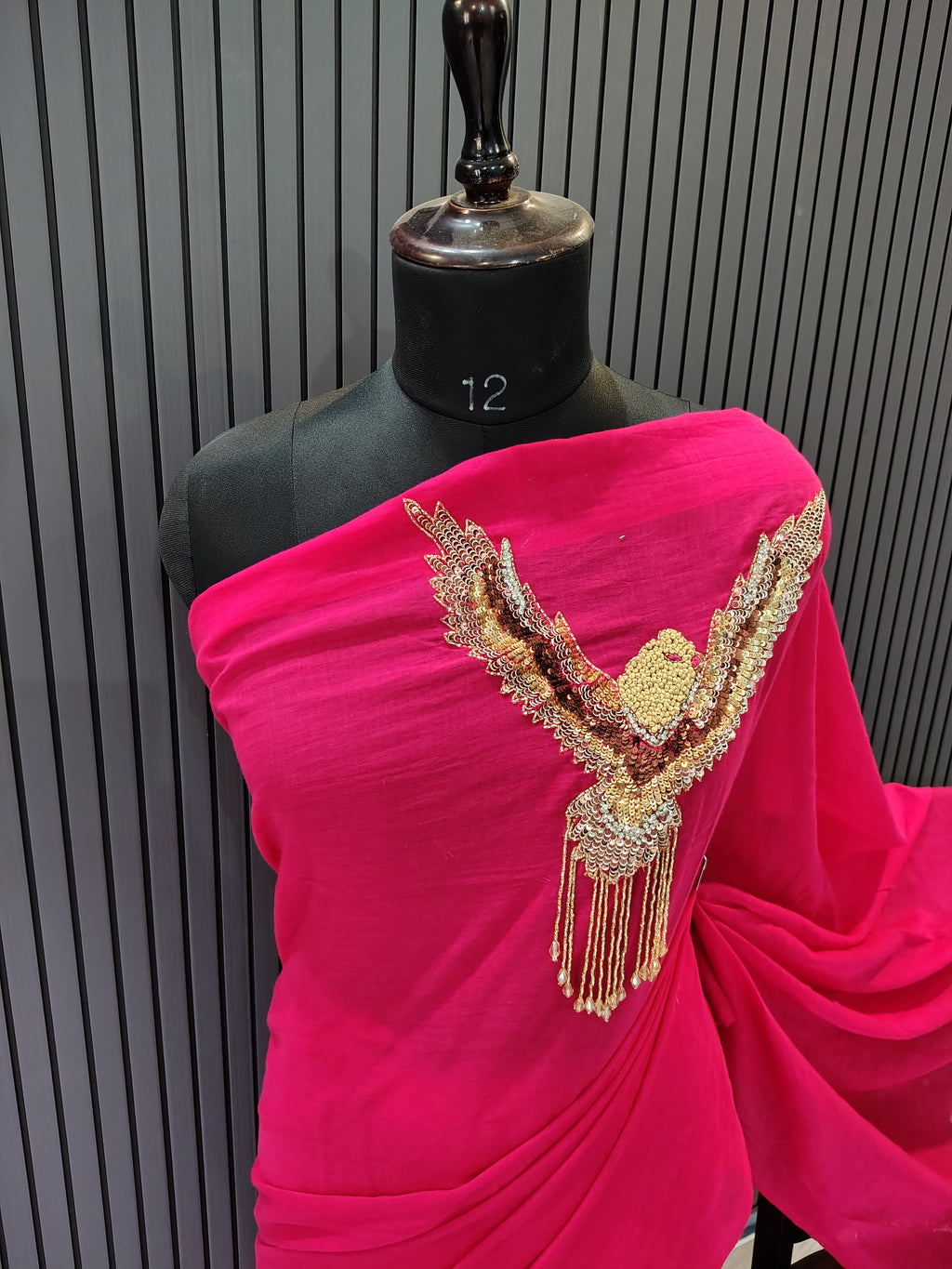Magenta Eagle Mulmul Saree