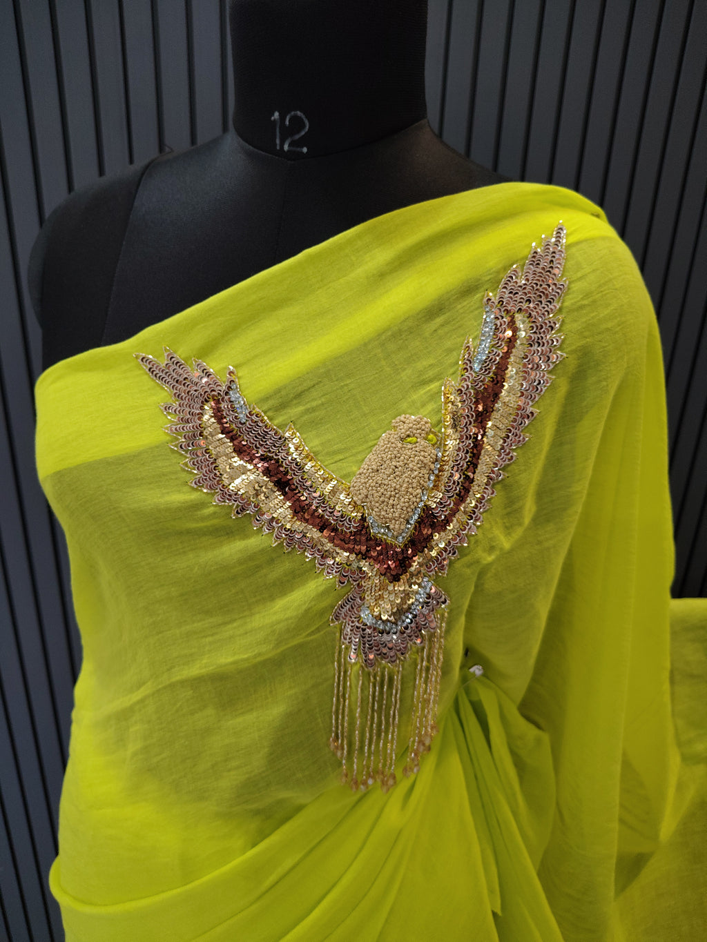 Neon Green Eagle Mulmul Saree