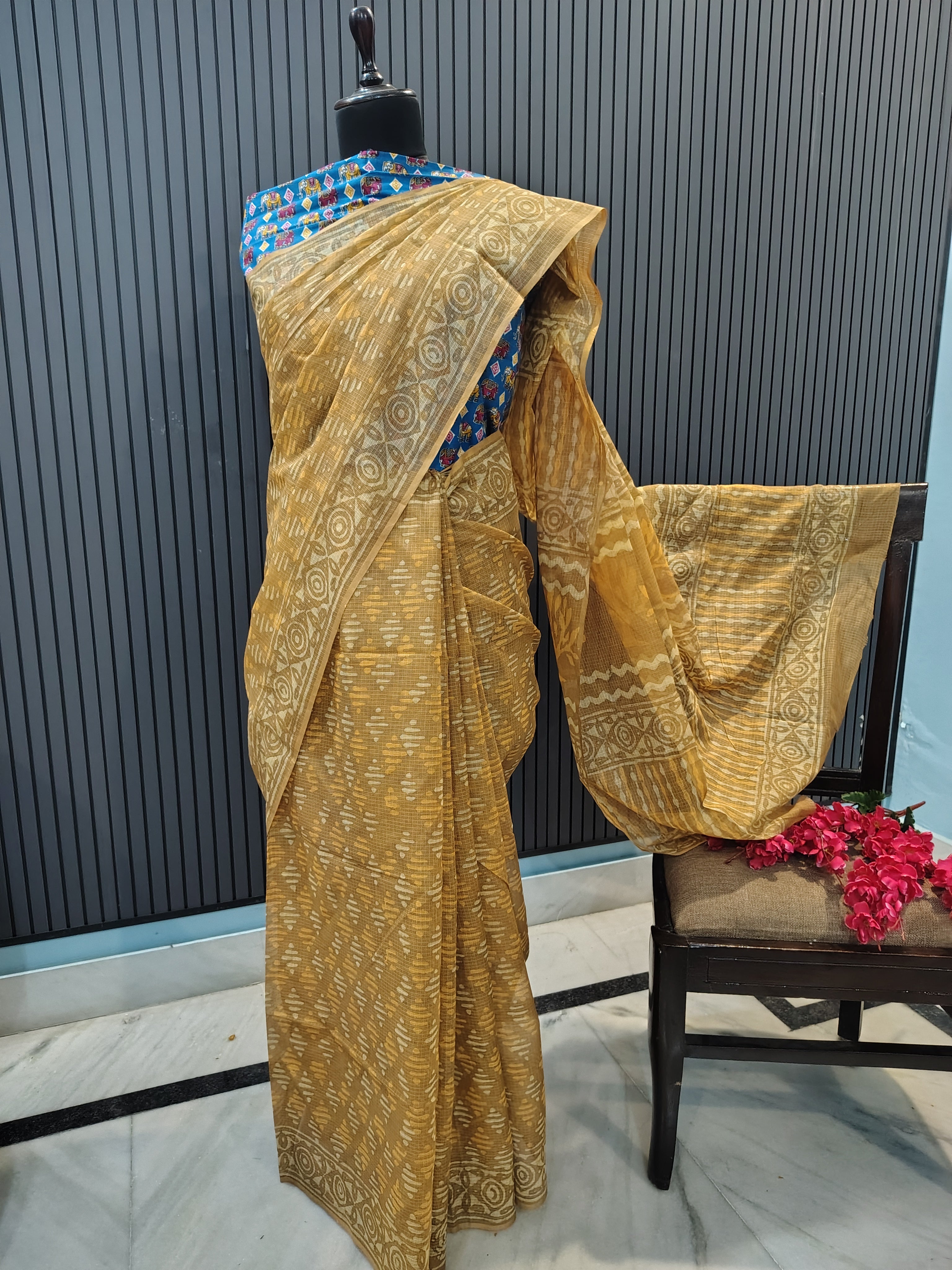 Mustard Kota Doriya Saree