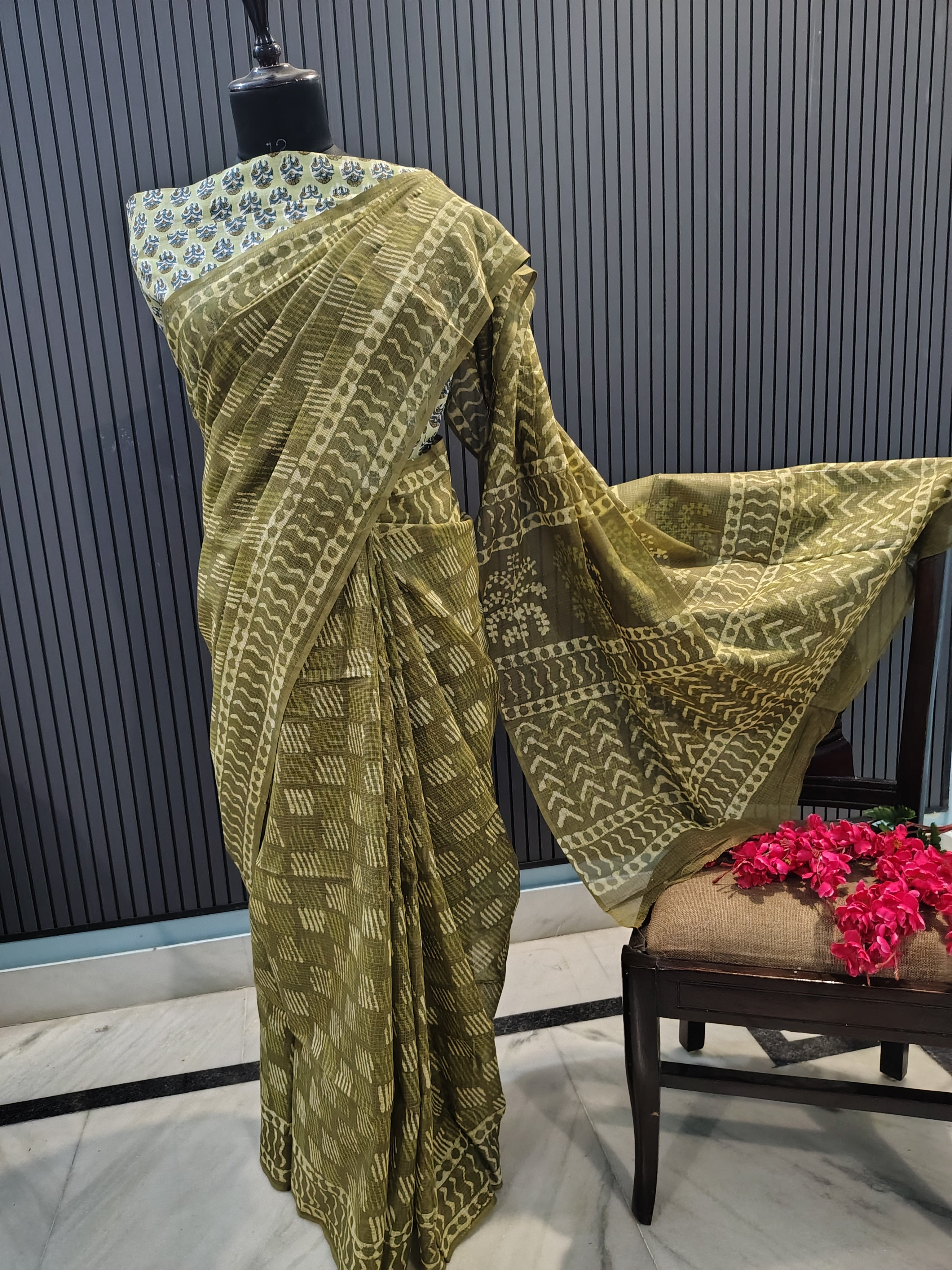 Olive Green Kota Doriya Saree