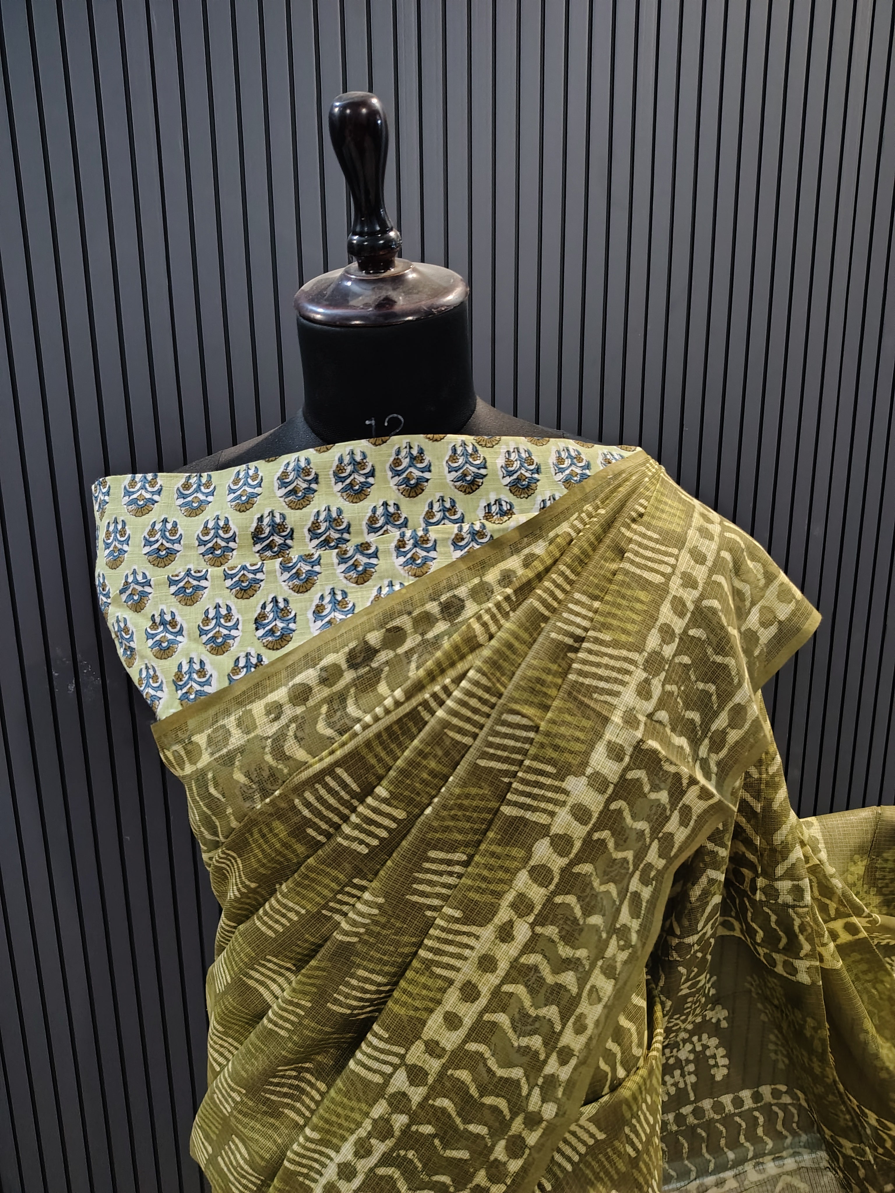 Olive Green Kota Doriya Saree