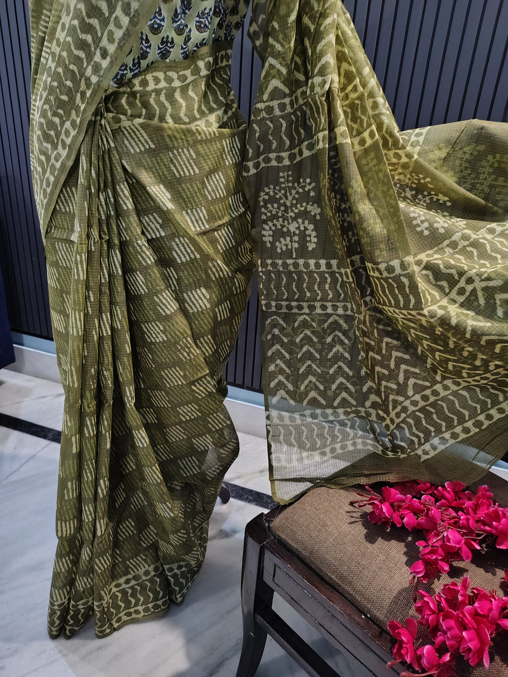 Olive Green Kota Doriya Saree