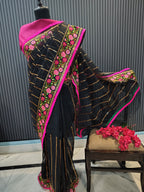 Black Embroidery Kota Doriya Saree
