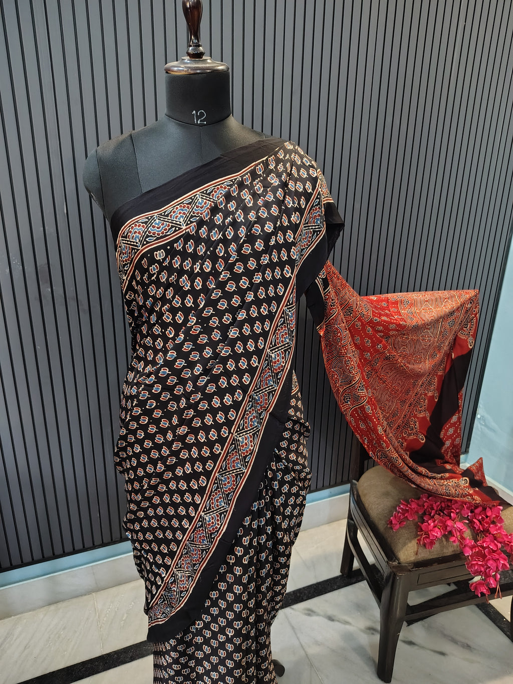 Midnight Stars Ajrakh Modal Silk Saree