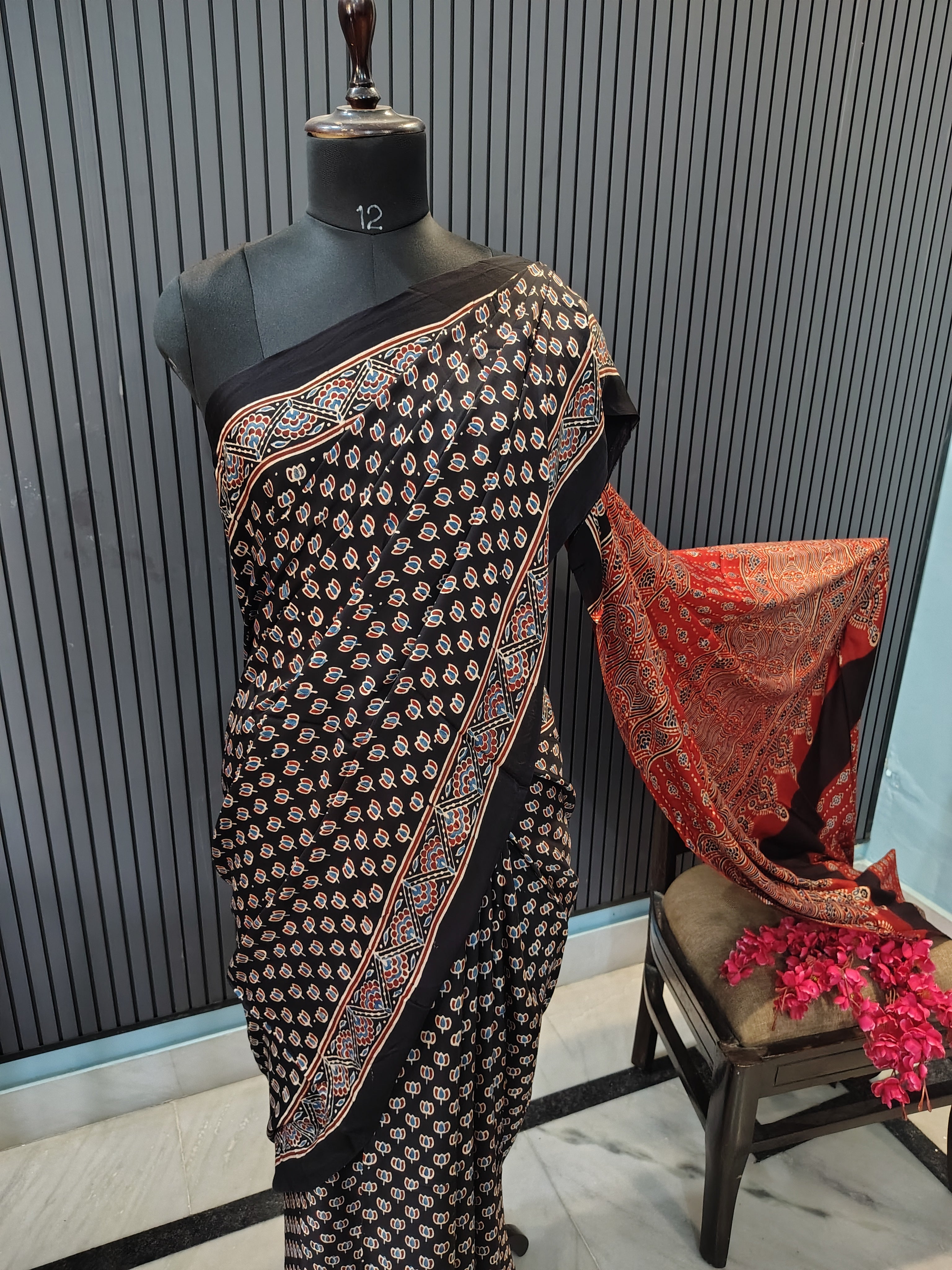 Midnight Stars Ajrakh Modal Silk Saree